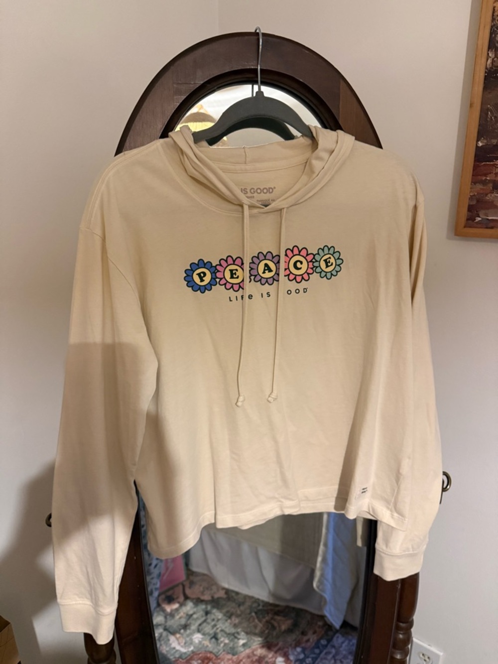 Life Is Good Cream Long Sleeve Shirt/Hoodie with Colorful Flower PEACE Graphic